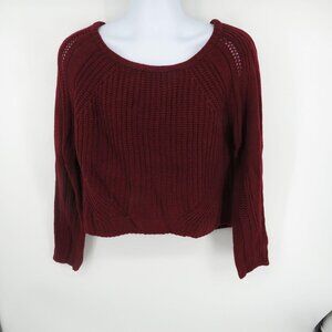 FRESHMAN Juniors Burgundy Long Sleeve Crop Sweater XL NWT $44